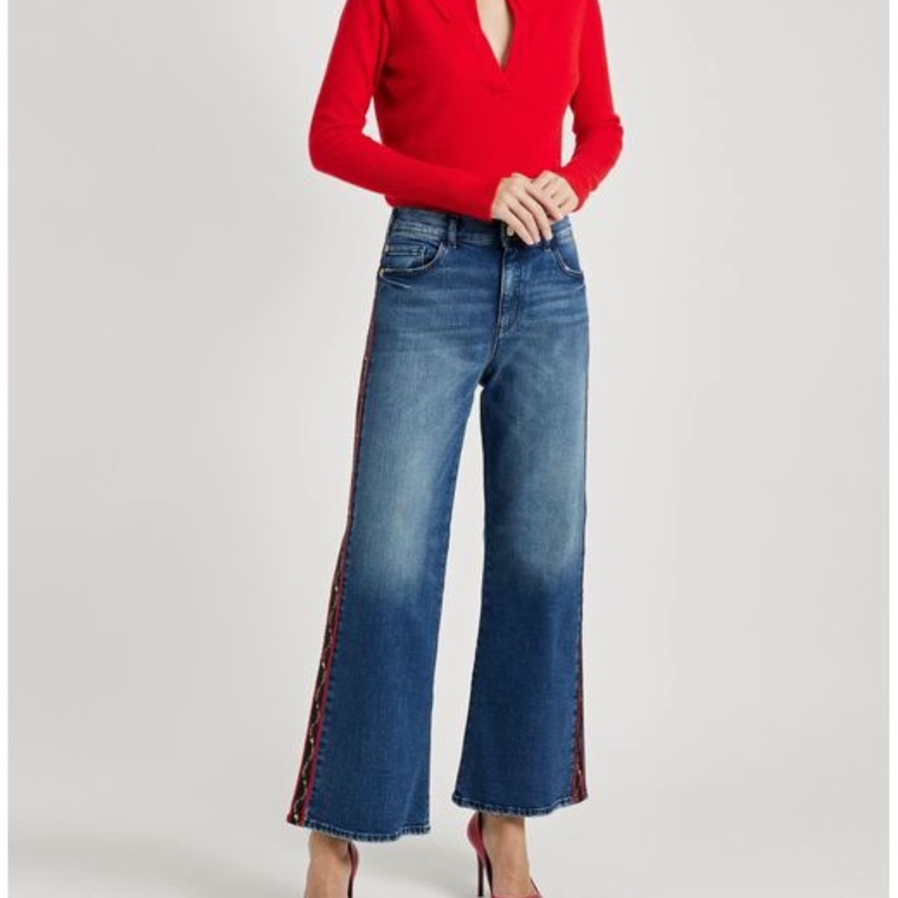 Emporio Armani Wide Leg Logo Tuxedo Stripe Jeans